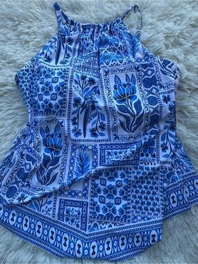 Beyond Control Blue Floral Halter Tankini top - Women
